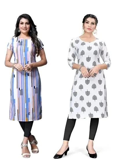 Fancy Crepe Printed A-Line Kurtas - Pack Of 2