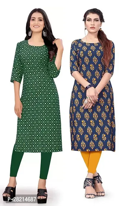 Stylish Multicoloured Crepe Printed Kurta For Women Pack Of 2