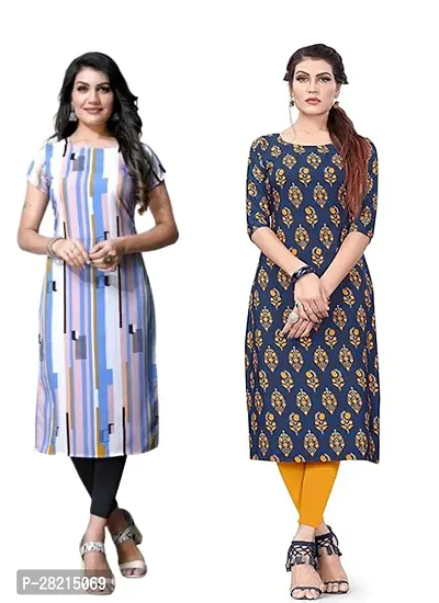 Stylish Multicoloured Crepe Printed Kurta For Women Pack Of 2