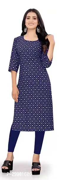 Stylish Navy Blue Crepe Printed Kurtas For Women-thumb0