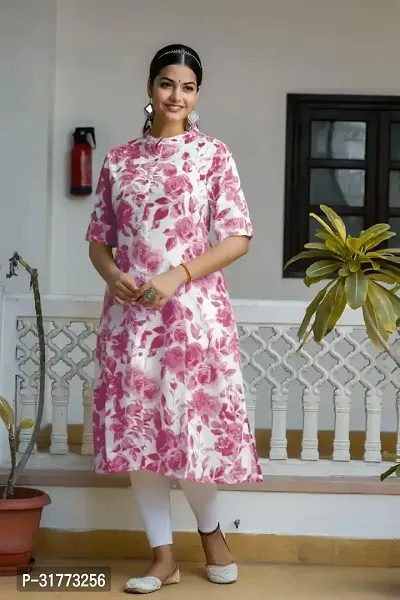 Stylish Pink Cotton Slub Kurta For Women-thumb0