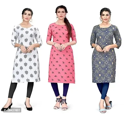 Fabulous Crepe Printed Straight Kurta For Women- Pack Of 3