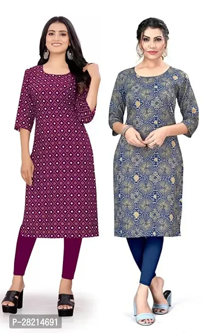 Stylish Multicoloured Crepe Printed Kurta For Women Pack Of 2