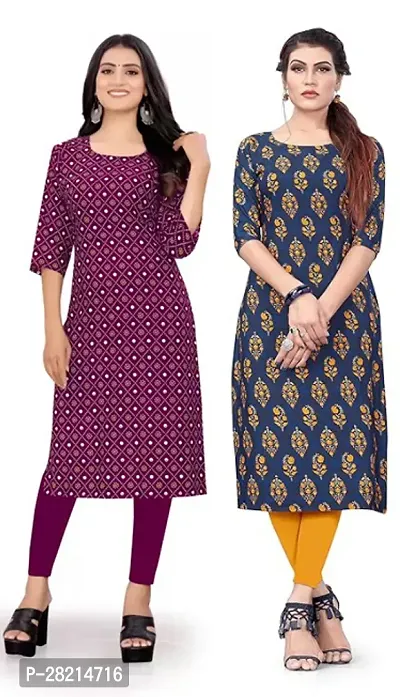 Stylish Multicoloured Crepe Printed Kurta For Women Pack Of 2-thumb0