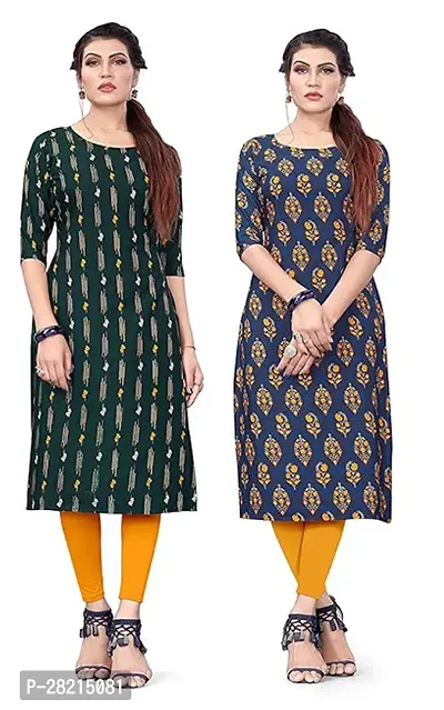 Stylish Multicoloured Crepe Printed Kurta For Women Pack Of 2-thumb0