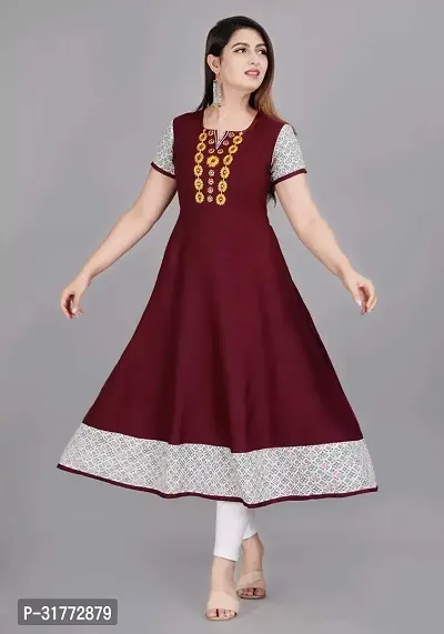 Stylish Maroon Cotton Slub Kurta For Women-thumb0