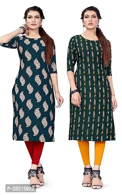 Stylish Multicoloured Crepe Printed Kurta For Women Pack Of 2-thumb0