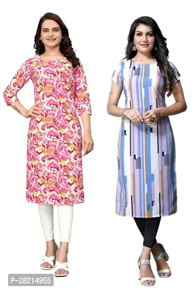 Stylish Multicoloured Crepe Printed Kurta For Women Pack Of 2