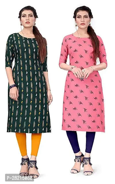 Stylish Multicoloured Crepe Printed Kurta For Women Pack Of 2-thumb0