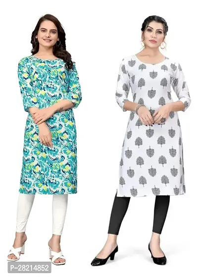 Stylish Multicoloured Crepe Printed Kurta For Women Pack Of 2