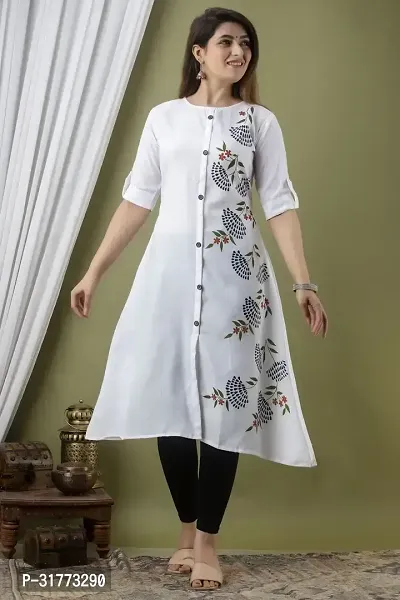 Stylish White Cotton Slub Kurta For Women-thumb0