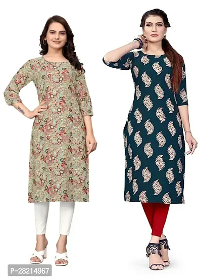 Stylish Multicoloured Crepe Printed Kurta For Women Pack Of 2-thumb0