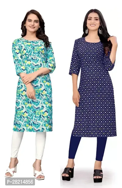 Stylish Multicoloured Crepe Printed Kurta For Women Pack Of 2