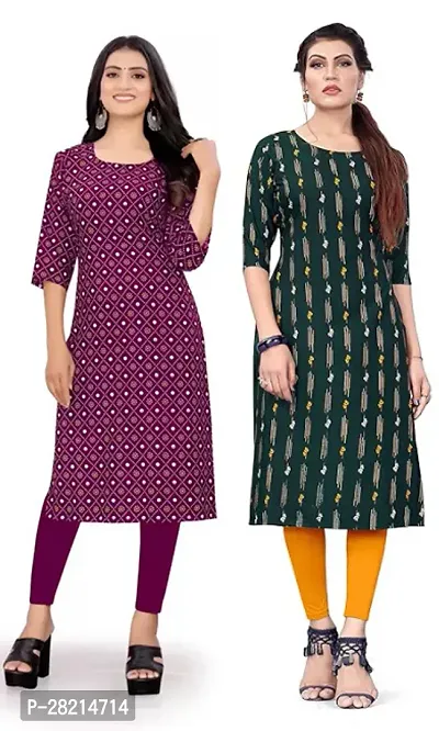 Stylish Multicoloured Crepe Printed Kurta For Women Pack Of 2