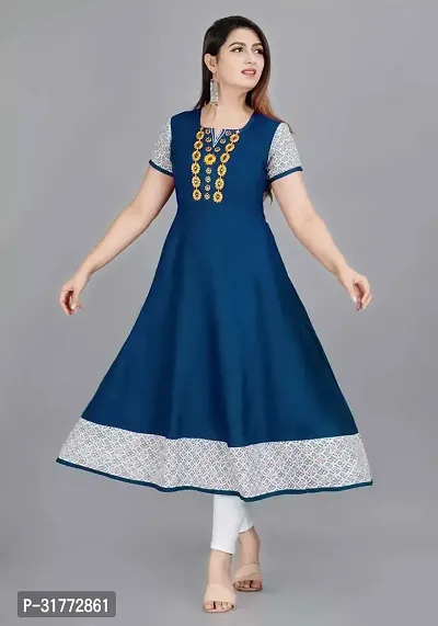 Stylish Navy Blue Cotton Slub Kurta For Women