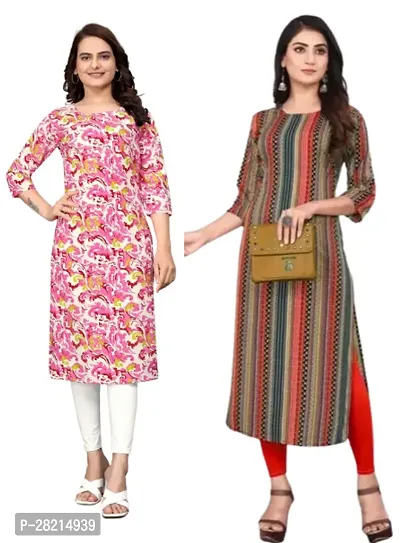 Stylish Multicoloured Crepe Printed Kurta For Women Pack Of 2