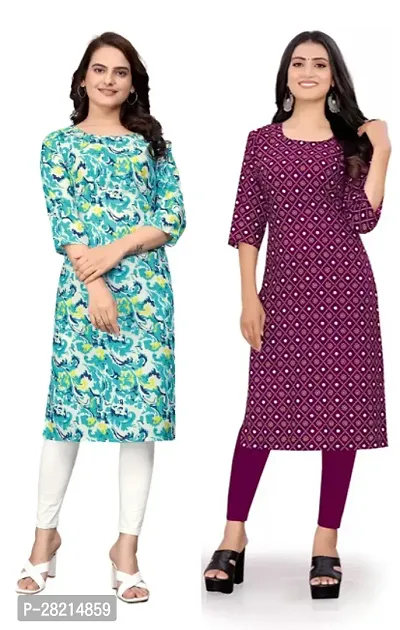 Stylish Multicoloured Crepe Printed Kurta For Women Pack Of 2