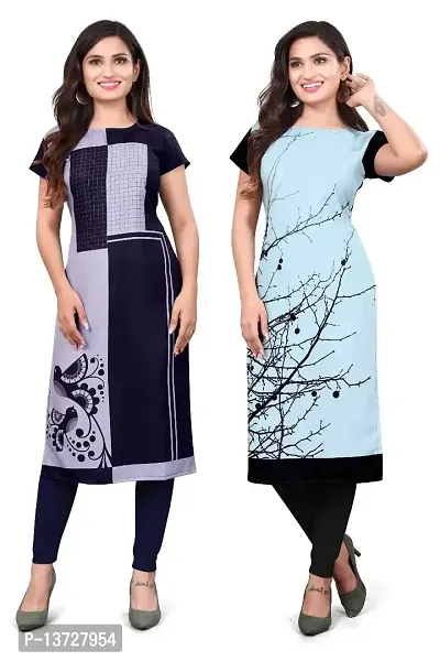 NIVAN ENTERPRISE Women's Printed Straight Kurti with Calf Length  Elbow Length Sleeves for Any Occasion(Multi Color)