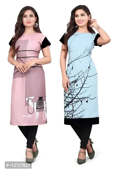 NIVAN ENTERPRISE Women's Printed Straight Kurti with Calf Length  Elbow Length Sleeves for Any Occasion