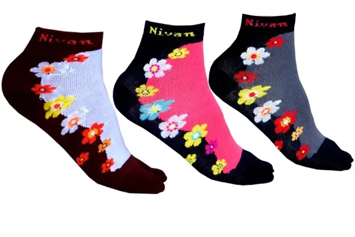 Combo Of 3 Pair Stylish Cotton Printed Socks For Women