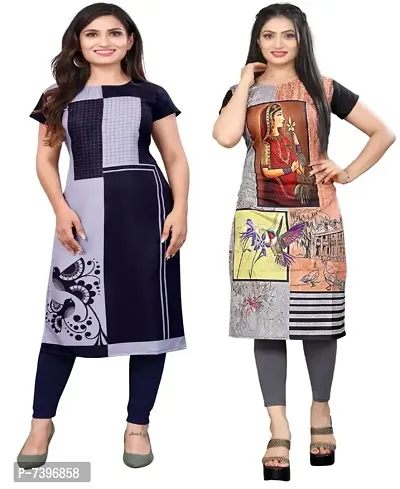 Trendy Crepe Printed  Kurta For Women Combo Pack Of 2-thumb0