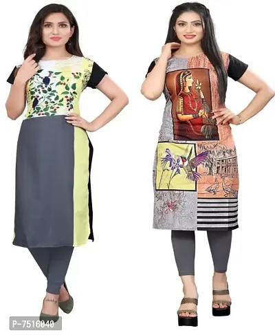 Trendy Crepe Printed  Kurta For Women Combo Pack Of 2