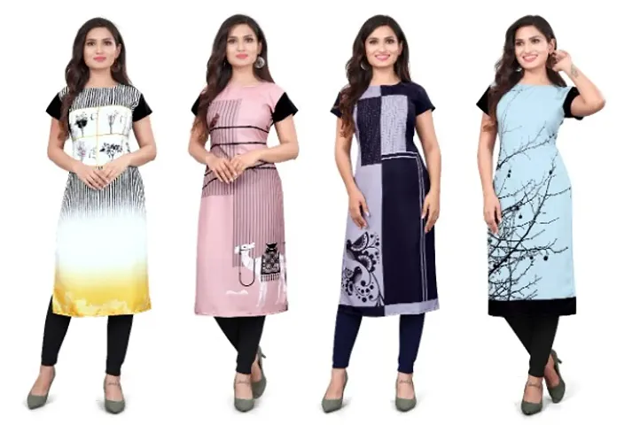 Stylish Crepe Printed Kurti - Pack of 4