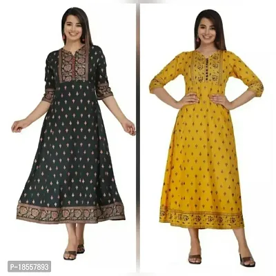 Anarkali  Printed Rayon Kurta For Women Pack Of 2