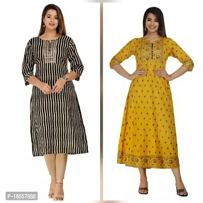 Anarkali  Printed Rayon Kurta For Women Pack Of 2