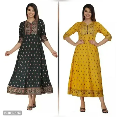 Anarkali  Printed Rayon Kurta For Women Pack Of 2-thumb0