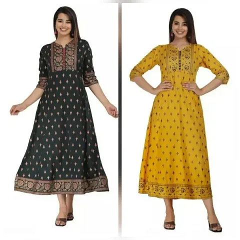 Anarkali Rayon Kurta For Women Pack Of 2