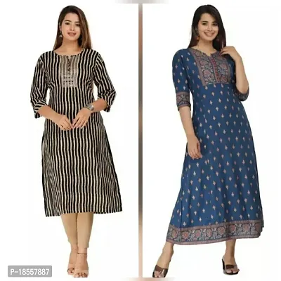 Anarkali  Printed Rayon Kurta For Women Pack Of 2-thumb0