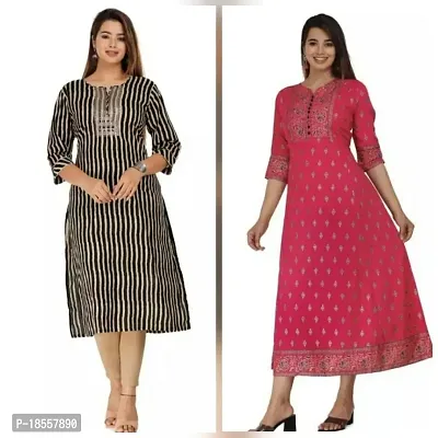 Anarkali  Printed Rayon Kurta For Women Pack Of 2