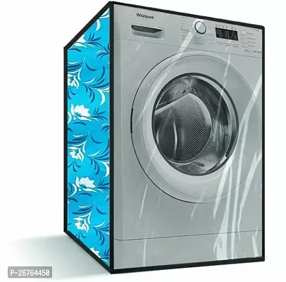 Fancy PVC Front Loading Washing Machine Cover(Width: 61 Cm, White, Sky Blue)