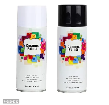 Cosmos Paints Gloss Black  Gloss White Spray Paint 400 ml (Pack of 2)-thumb0