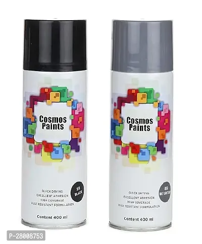 Cosmos Paints Gloss Black  Matt Light Grey Spray Paint 400 ml (Pack of 2)