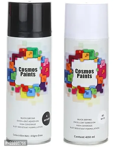 Cosmos Paints Matt Black  Gloss White Spray Paint 400 ml (Pack of 2)-thumb0