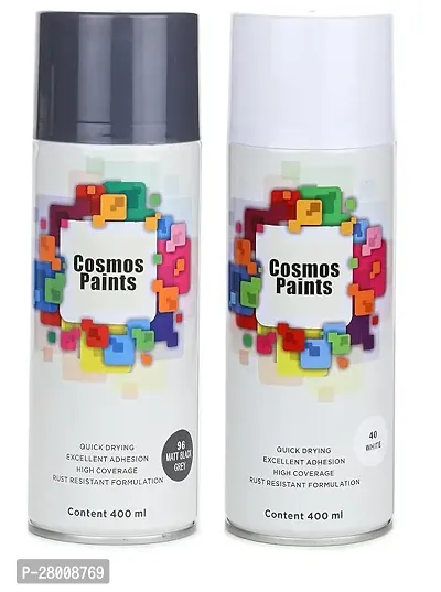 Cosmos Paints Matt Black Grey  Gloss White Spray Paint 400 ml (Pack of 2)-thumb0