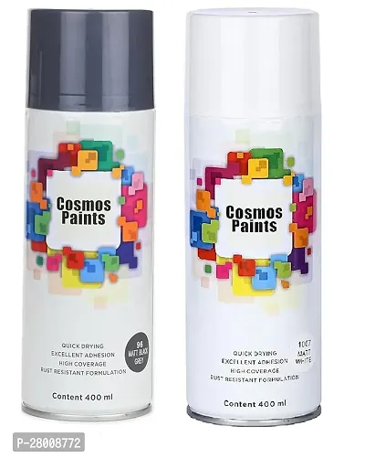 Cosmos Paints Matt Black Grey  Matt White Spray Paint 400 ml (Pack of 2)-thumb0