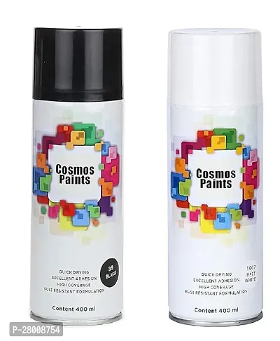 Cosmos Paints Gloss Black  Matt White Spray Paint 400 ml (Pack of 2)