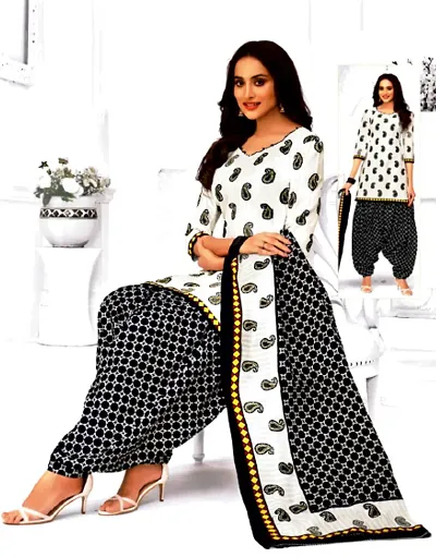 Festive Wear Cotton Printed Straight Kurta-Bottom Set With Dupatta