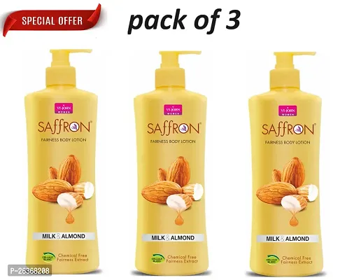 VI-JOHN Saffron Milk  Almond Body Lotion For Dry Skin | Deep Moisturiser and Instant Hydration Winter Cream, 250ml (Pack of 3)