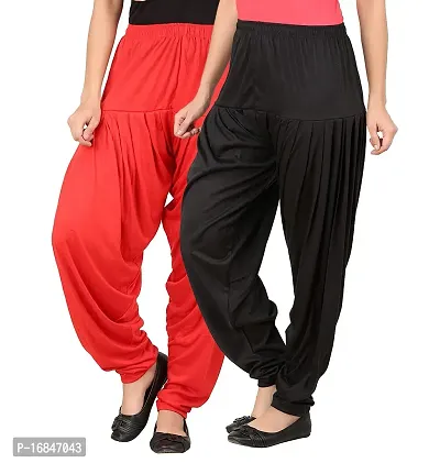Stunning Multicoloured Cotton Blend Solid Patiala Pants Pack of 2