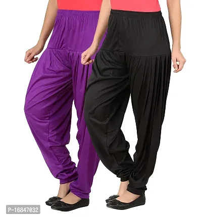 Stunning Multicoloured Cotton Blend Solid Patiala Pants Pack of 2