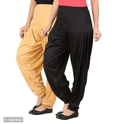 Stunning Multicoloured Cotton Blend Solid Patiala Pants Pack of 2