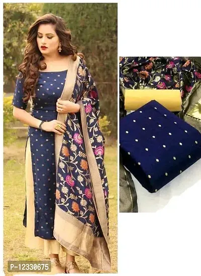 Classic Banarasi Silk Printed Dress Material with Dupatta for Women