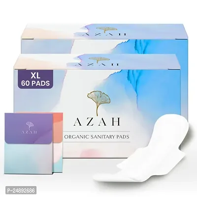 Azah Organic Cotton Rash Free Sanitary Pads For Women - Super Saver Box of 60 Pads With Disposable Bags