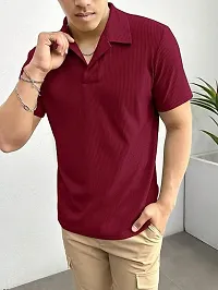 Reliable Maroon Lycra Self Pattern Polo Tshirt For Men-thumb2