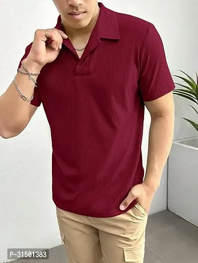 Reliable Maroon Lycra Self Pattern Polo Tshirt For Men-thumb3