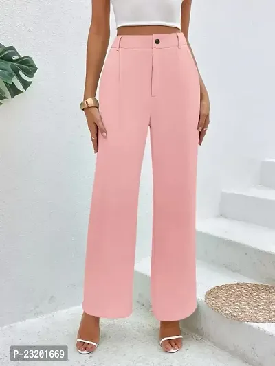 Elegant Peach Lycra Solid Trousers For Women